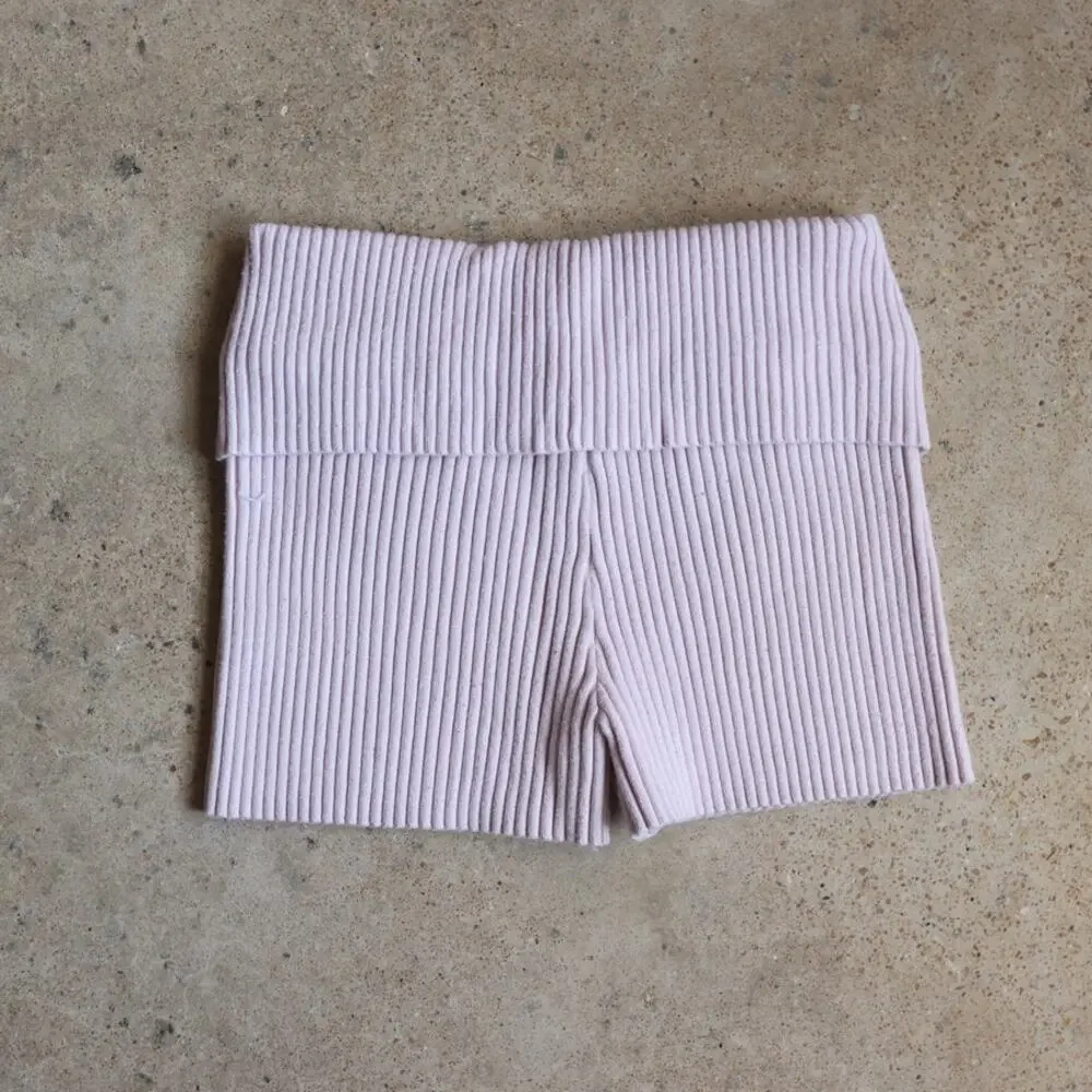 Y2K Charlotte Russe Baby Pink Ribbed Fold Over Mini Shorts XL Low Rise Lounge